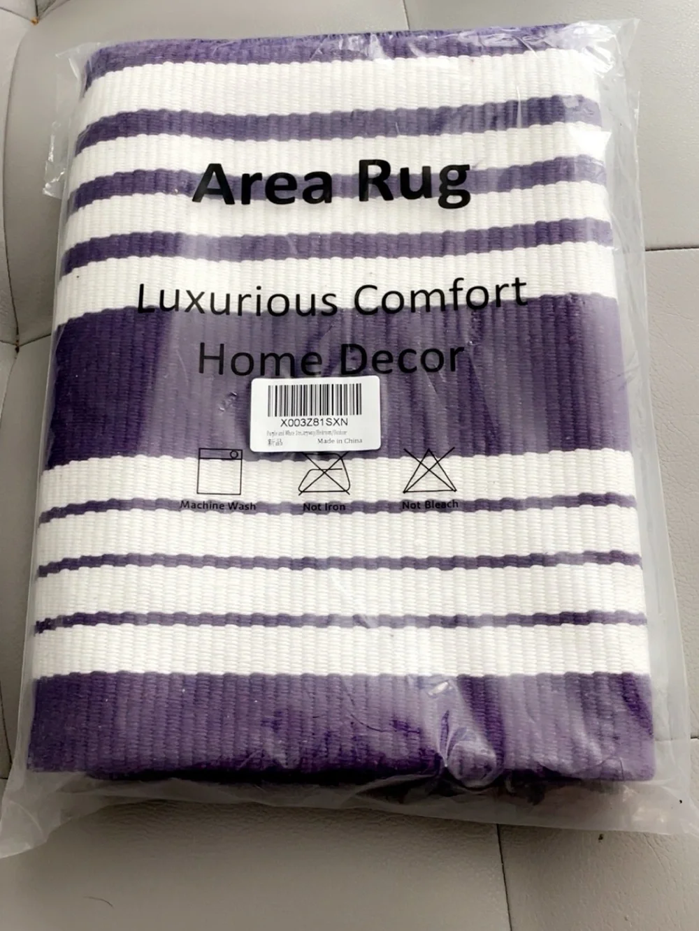 Purple and White Striped Indoor/Outdoor Rug